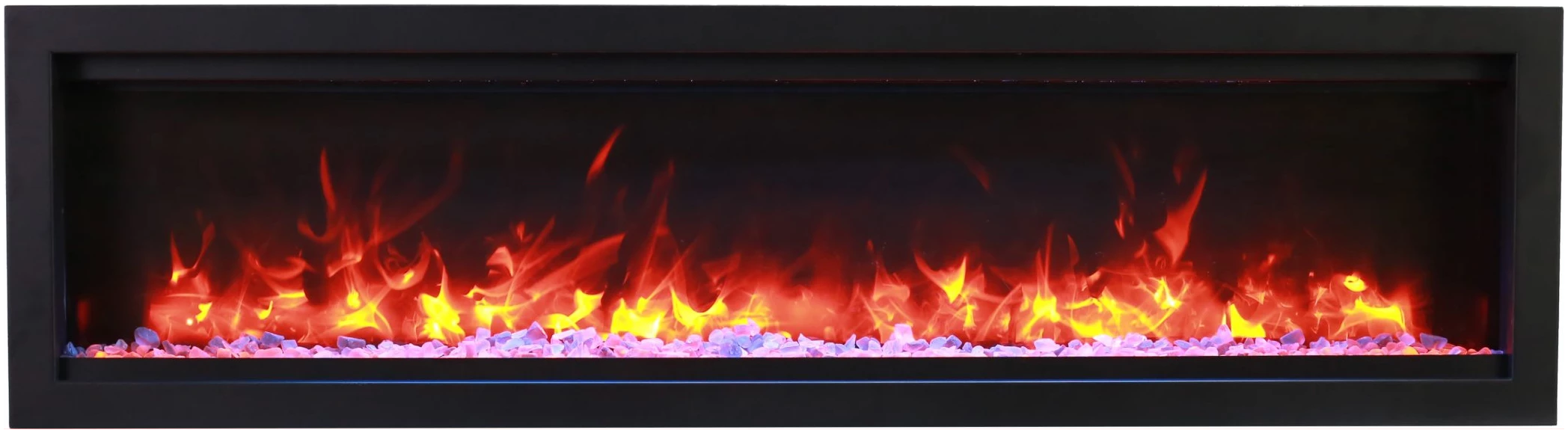 Amantii Symmetry Lumina Electric Fireplace - Electric fireplace with glowing logs and flames on a black background