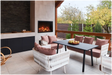 Amantii TRD Lumina Electric Fireplace - Outdoor patio with furniture, fireplace, and view of trees