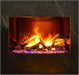 Amantii TRD Signature Series TRD-38-SIG - Faux fireplace with glowing logs and flames on a dark marble background