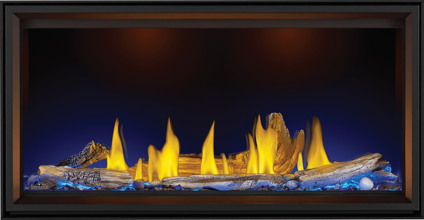 Tall Linear Vector Direct Vent Gas Fireplace - blue flame