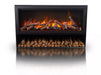 Amantii Pedestal Display for Electric Fireplaces TRD-BLK-PDS - Modern electric fireplace with glowing logs and firewood on a white background