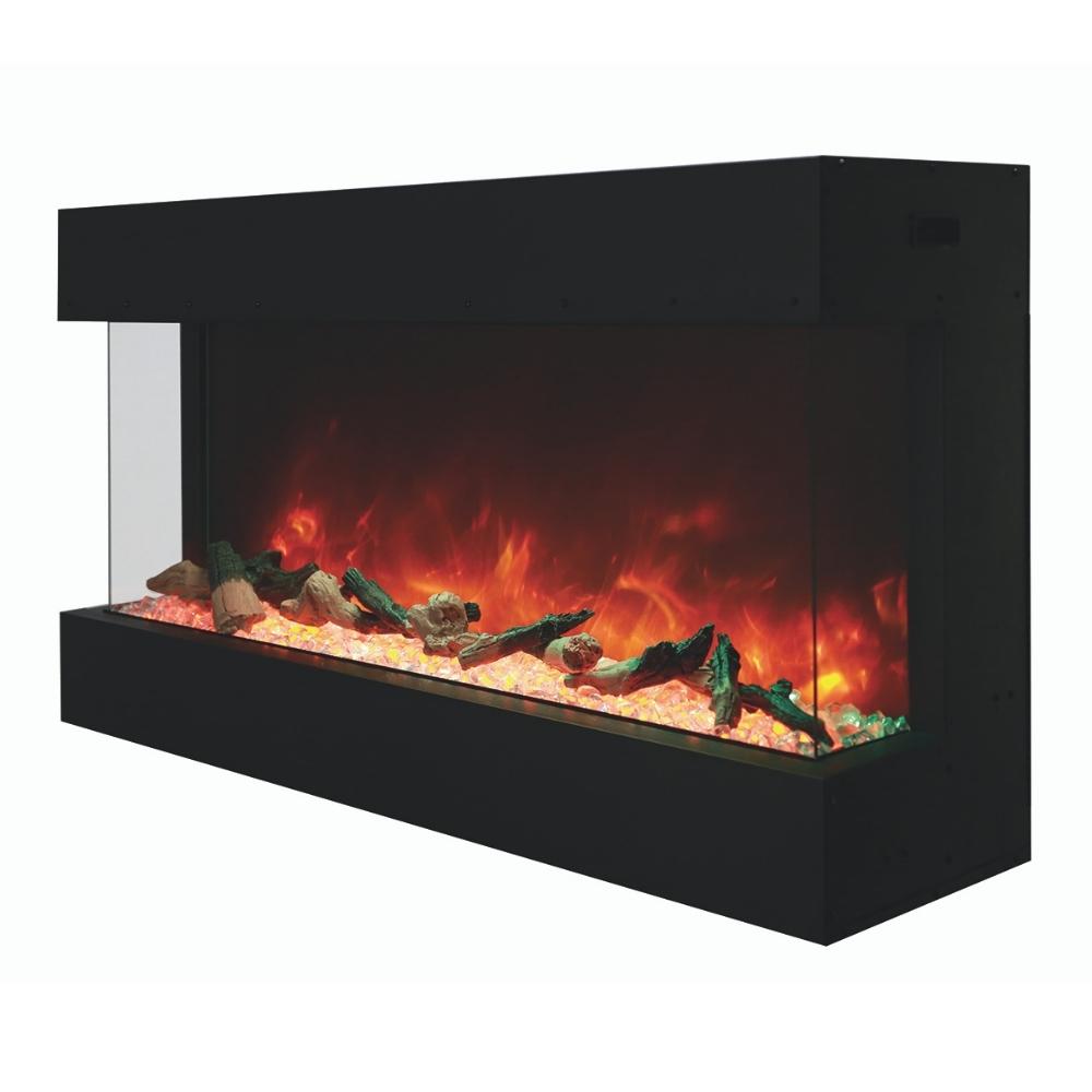 Amantii TRU-VIEW 40-Inch Indoor /Outdoor 3-Sided Smart Electric Fireplace (40-TRU-VIEW-XL) - Side-view of a modern electric fireplace in white background.