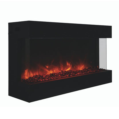 Amantii TRU-VIEW 40-Inch Indoor /Outdoor 3-Sided Smart Electric Fireplace (40-TRU-VIEW-XL) - A sleek black electric fireplace with vibrant flames.