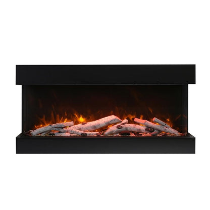 Amantii TRU-VIEW 50-Inch Indoor /Outdoor 3-Sided Smart Electric Fireplace (50-TRU-VIEW-XL) - A modern electric fireplace with burning logs.