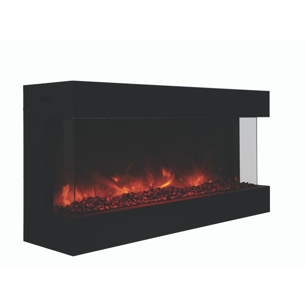 Amantii TRU-VIEW 50-Inch Indoor /Outdoor 3-Sided Smart Electric Fireplace (50-TRU-VIEW-XL) - An elegantly designed electric fireplace in white background.