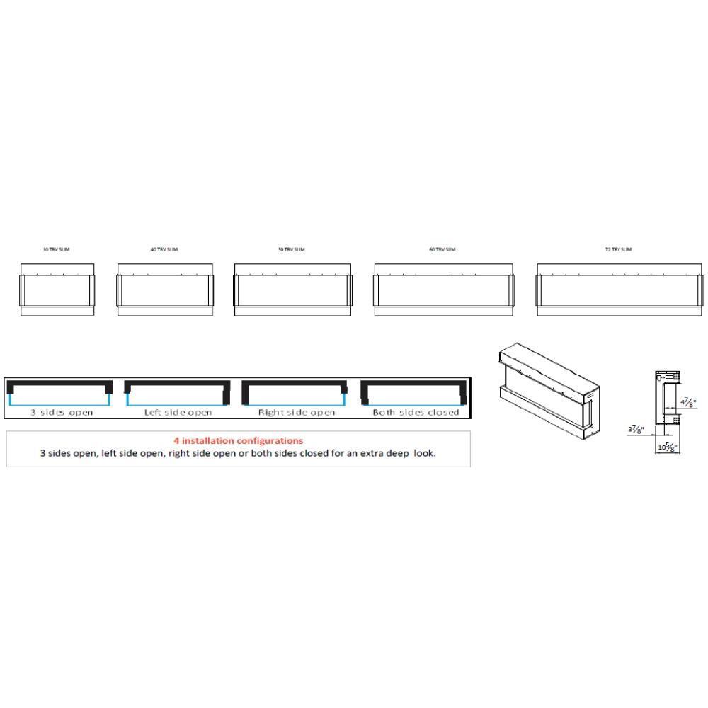 Amantii True View Slimline Smart Electric Fireplace - Fireplace dimensions on a white background with descriptive text