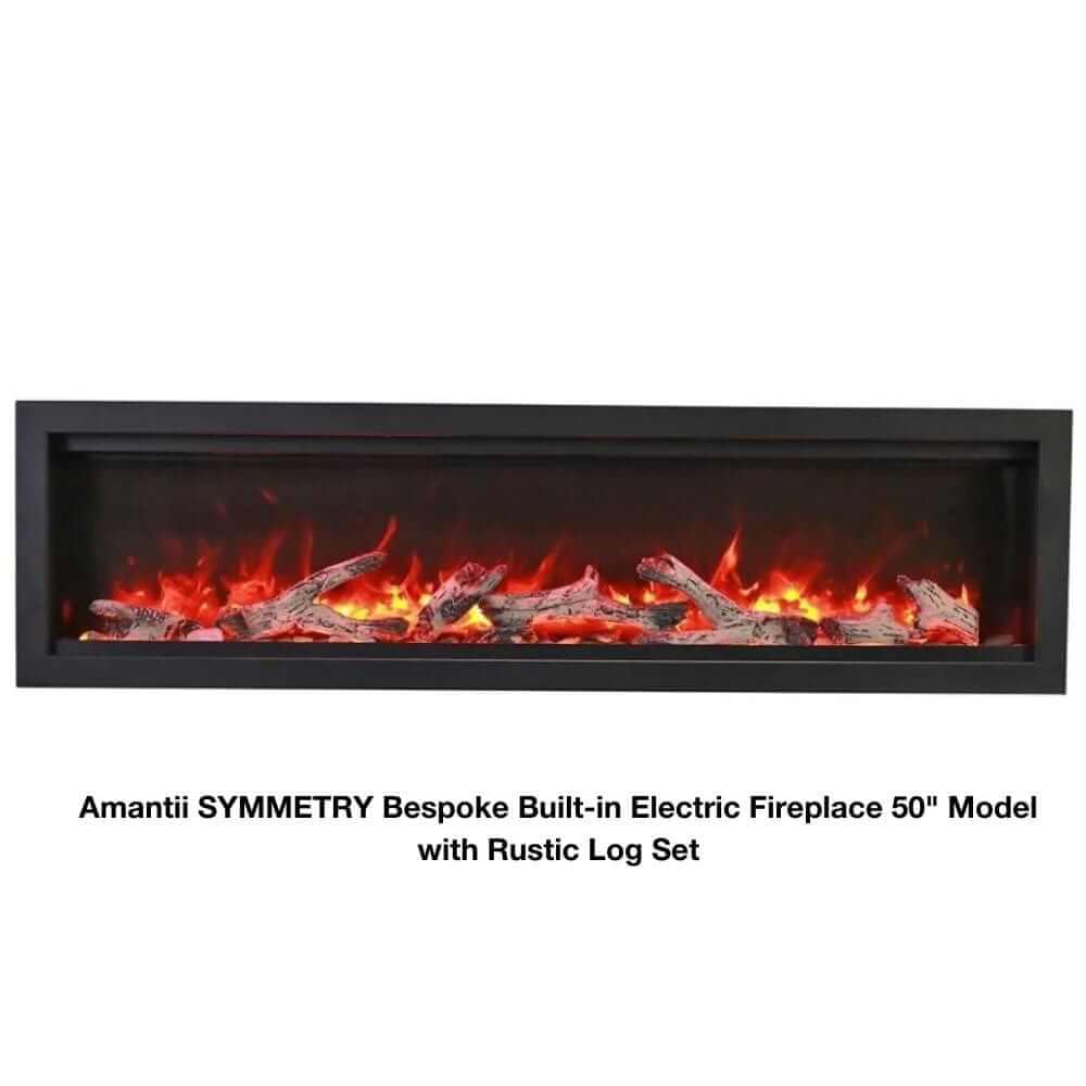 Amantii Symmetry Bespoke Electric Fireplace - An electric fireplace on a white background with descriptive text