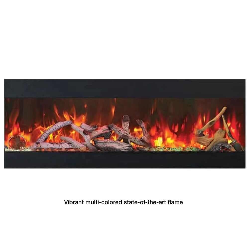 Amantii Panorama XT 40-Inch Indoor /Outdoor Smart Electric Fireplace (BI-40-DEEP-XT) - Fireplace showcasing burning logs in white background.