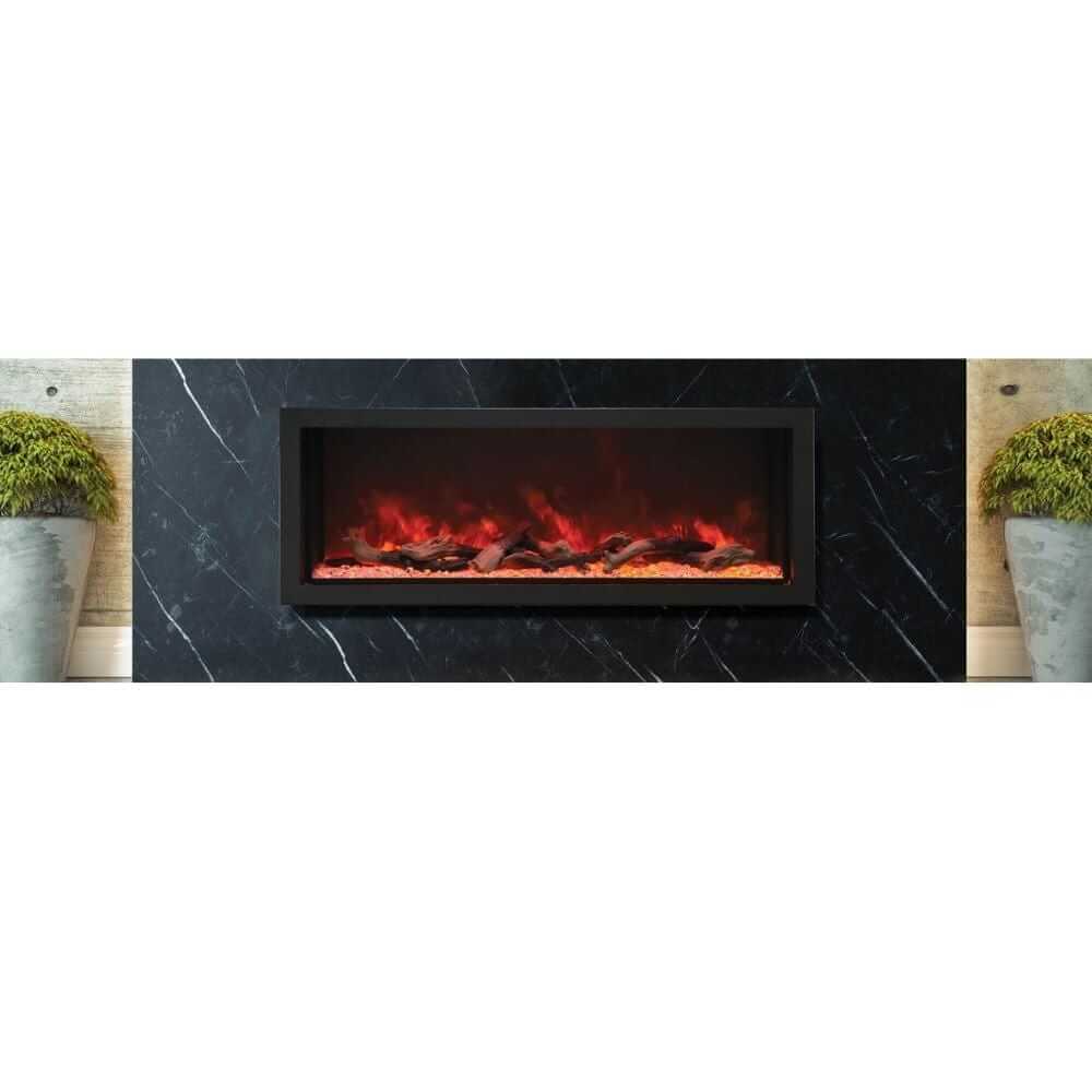 Amantii Panorama XT 40-Inch Indoor /Outdoor Smart Electric Fireplace (BI-40-DEEP-XT) - A sleek black marble electric fireplace.