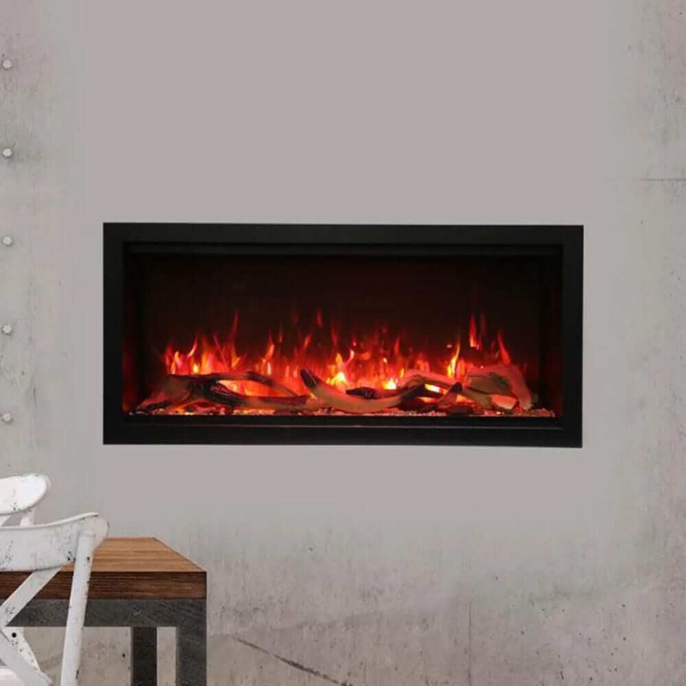 Amantii Panorama XT 40-Inch Indoor /Outdoor Smart Electric Fireplace (BI-40-DEEP-XT) - Wall-mounted fireplace with vibrant red flames.
