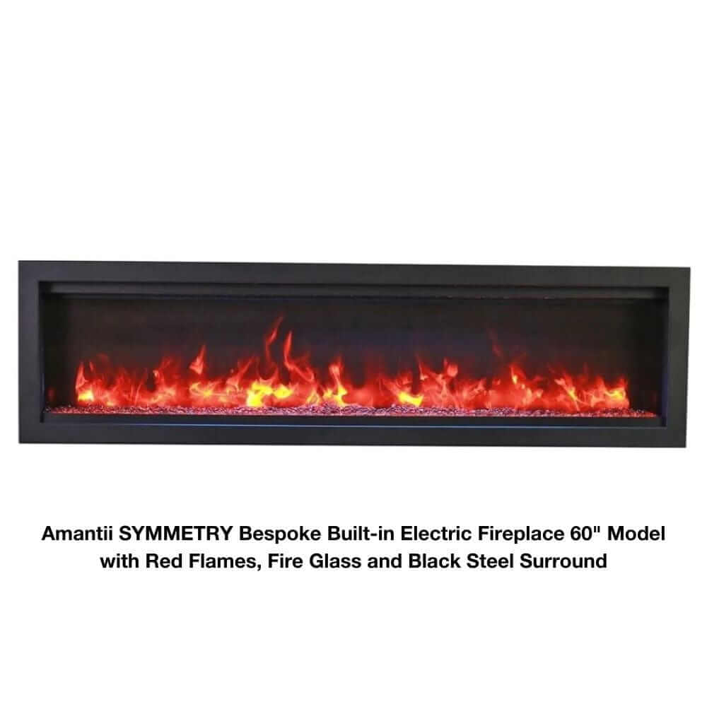 Amantii Symmetry Bespoke Electric Fireplace - A built-in fireplace on a white background with descriptive text