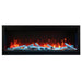 Amantii Symmetry XT Premium Electric Fireplace with Smart Control - A black fireplace with dazzling flames and canopy lighting on a white background