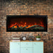 Amantii Symmetry XT Premium Electric Fireplace with Smart Control - A sleek modern fireplace set against a rustic brick wall