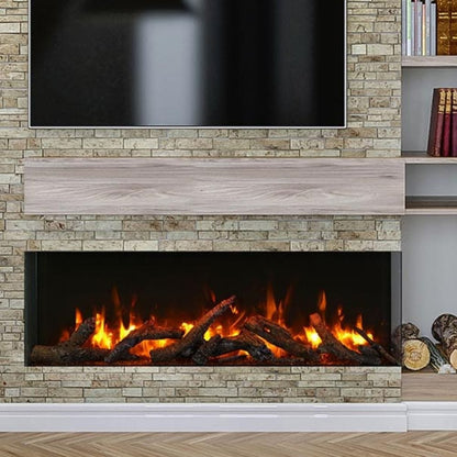 Amantii TRU-VIEW 50-Inch Indoor /Outdoor 3-Sided Smart Electric Fireplace (50-TRU-VIEW-XL) - A sleek modern fireplace with a television installed above.