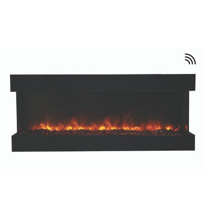 Amantii TRU-VIEW 60-Inch Indoor /Outdoor 3-Sided Smart Electric Fireplace (60-TRU-VIEW-XL) - A sleek modern electric fireplace in white background.