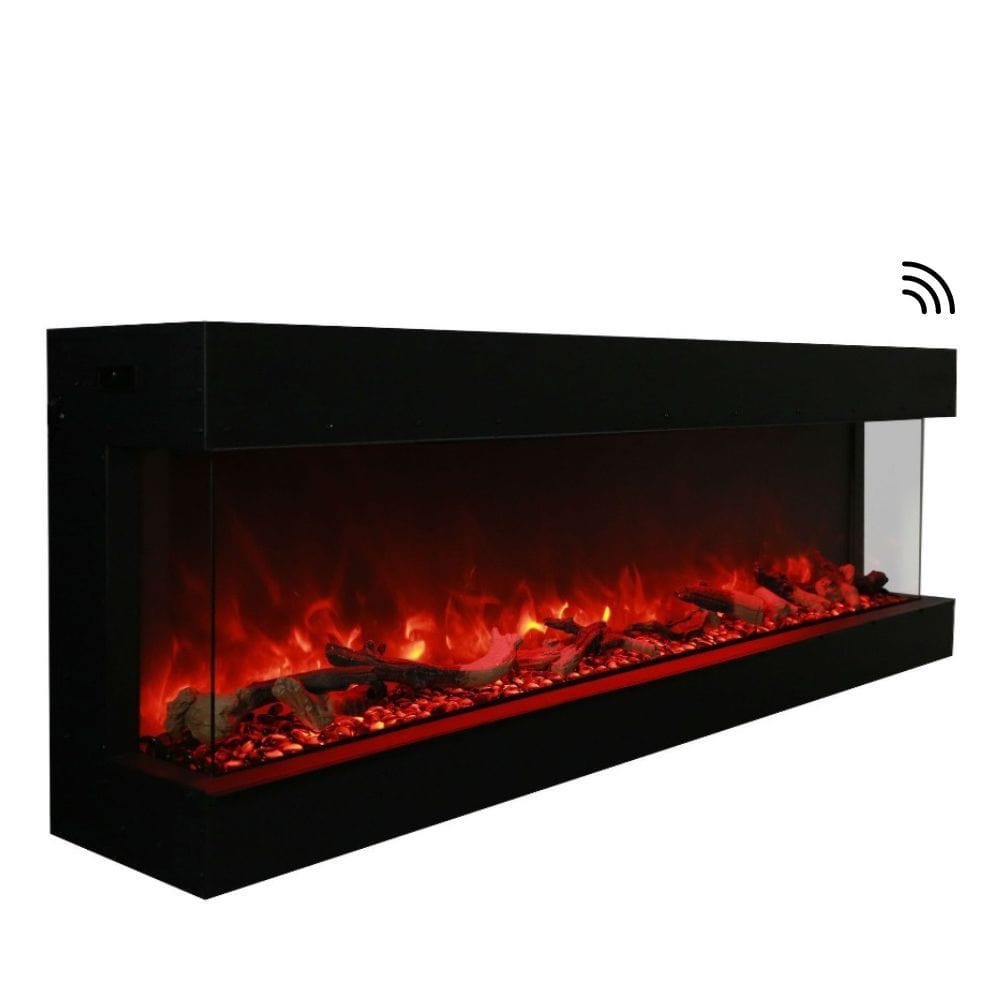 Amantii TRU-VIEW 72-Inch - Modern black electric fireplace in white background.