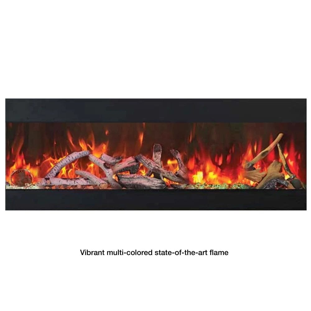 Amantii TRU-VIEW Cube LUMINA 20-Inch 3-Sided Smart Electric Fireplace (CUBE-2025WM-LUMINA) - Modern fireplace with burning logs.