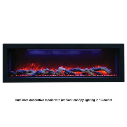 Amantii TRU-VIEW Cube LUMINA 20-Inch 3-Sided Smart Electric Fireplace (CUBE-2025WM-LUMINA) - An electric fireplace featuring a sleek black frame and vibrant red flames.