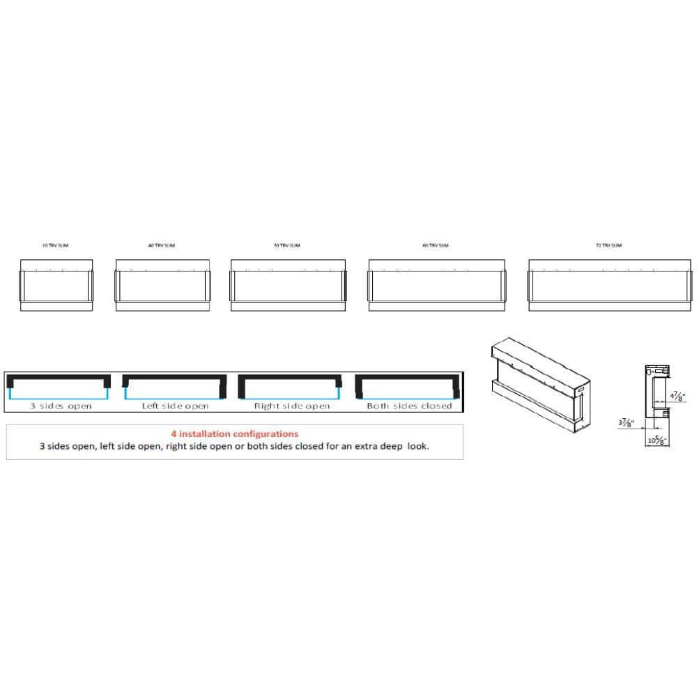 Amantii True View Slimline Smart Electric Fireplace - Fireplace dimensions on a white background with descriptive text