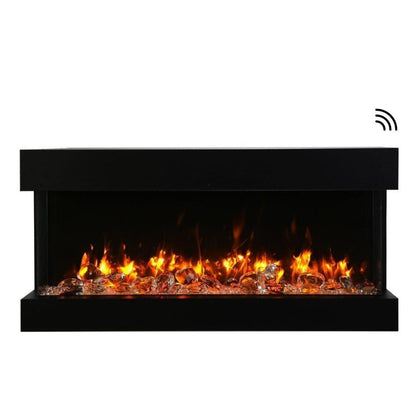 Amantii True View Slimline Smart Electric Fireplace - A fireplace on a white background with a wifi icon