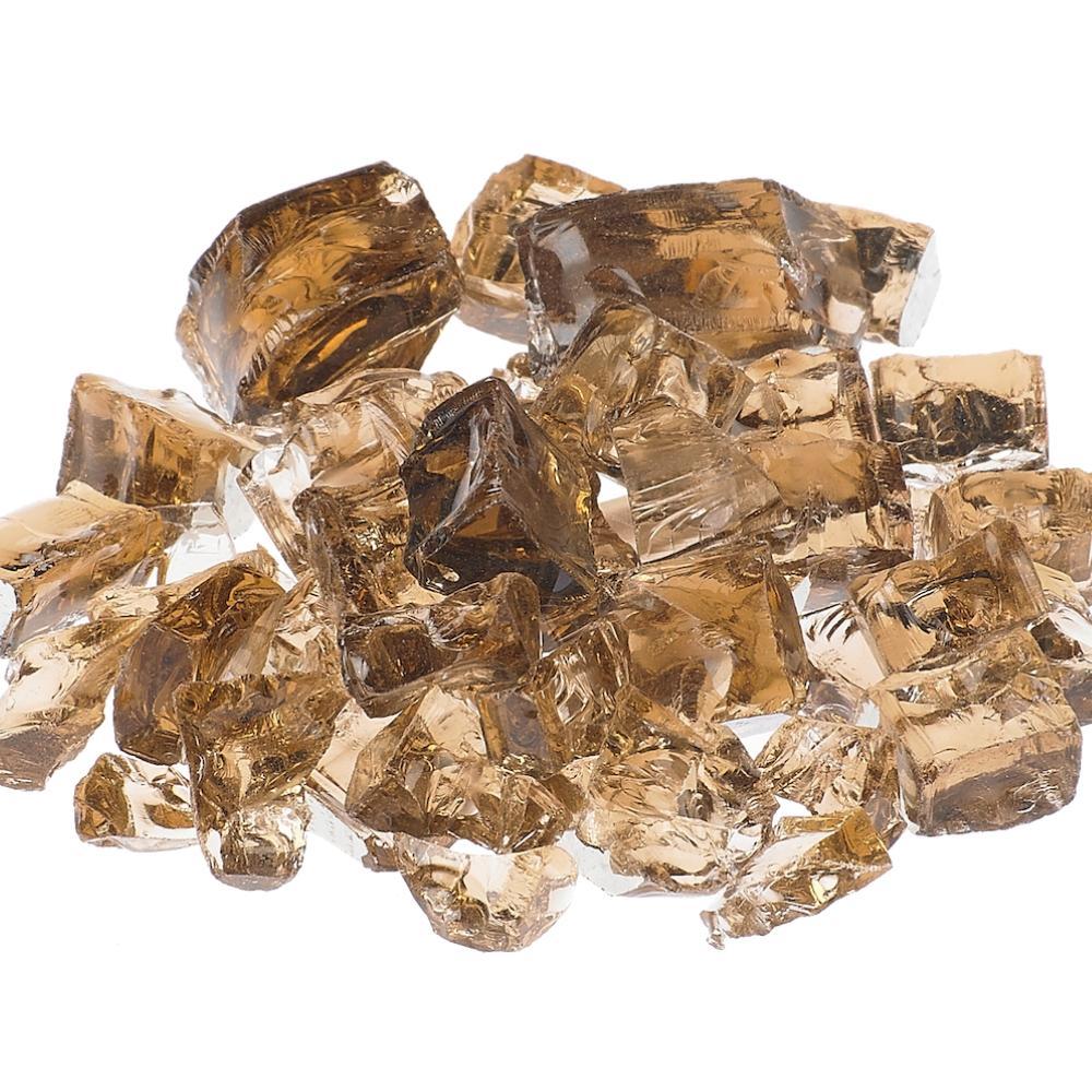 Athena 1/2" reflective fire glass in amber color, perfect for fireplaces and fire pits, enhancing warmth and beauty.
