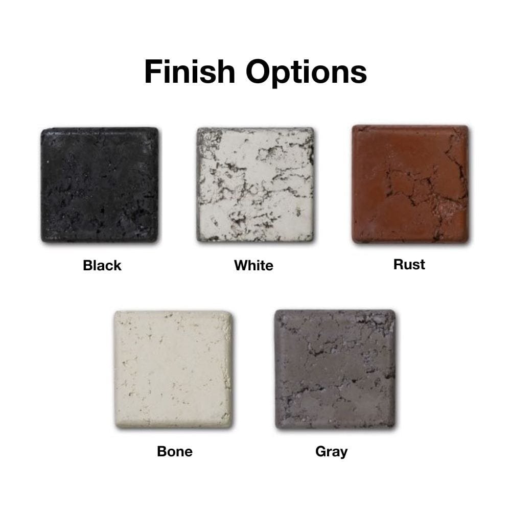 Five finish options for Athena Olympus Fire Pit Table: Black, White, Rust, Bone, Gray.