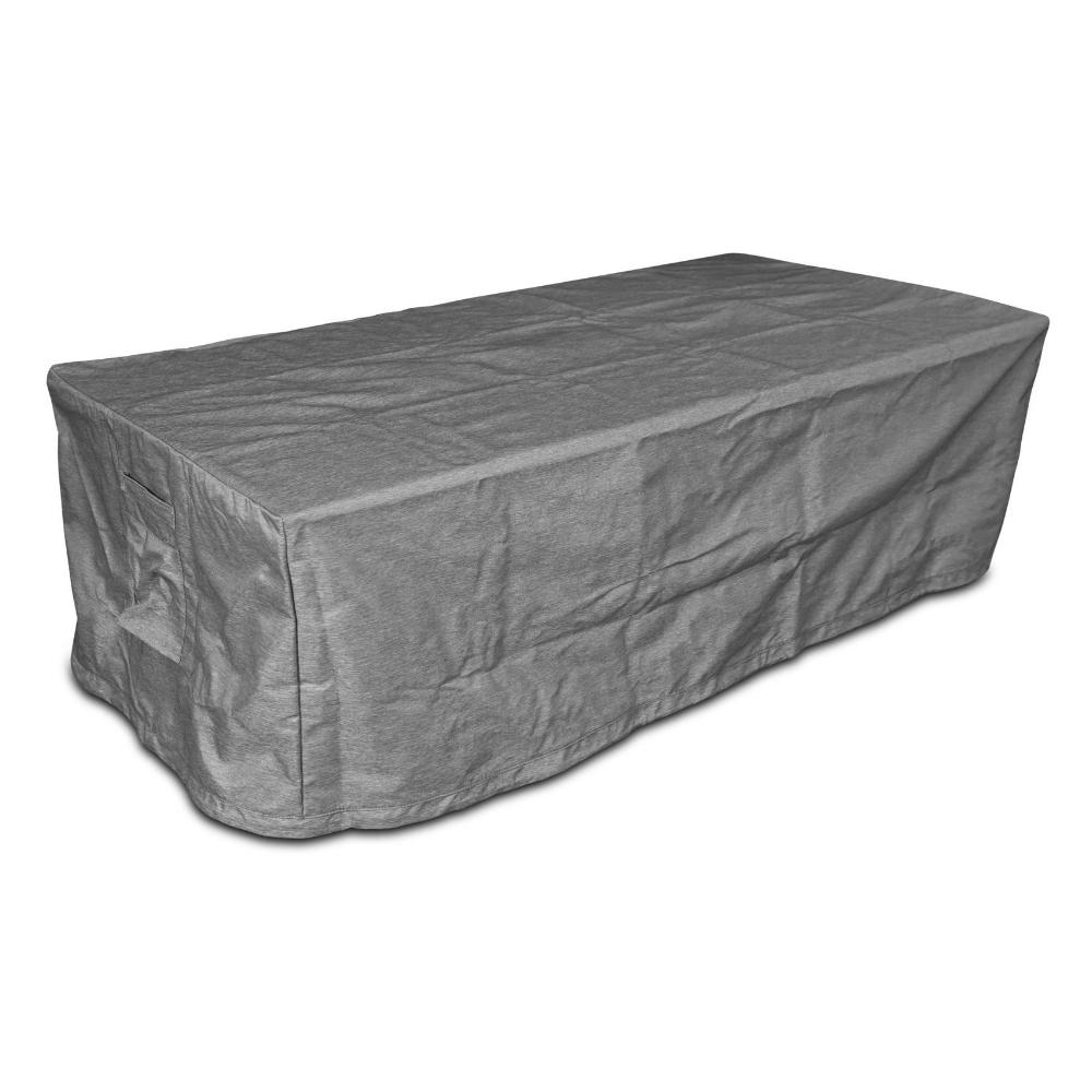 Gray rectangular outdoor table cover for weather protection and durability.