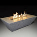 Athena Olympus rectangular concrete gas fire pit table with flames, stylish outdoor centerpiece, easy assembly.