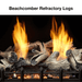 Realistic Beachcomber refractory logs burning in a gas fireplace with vibrant flames.