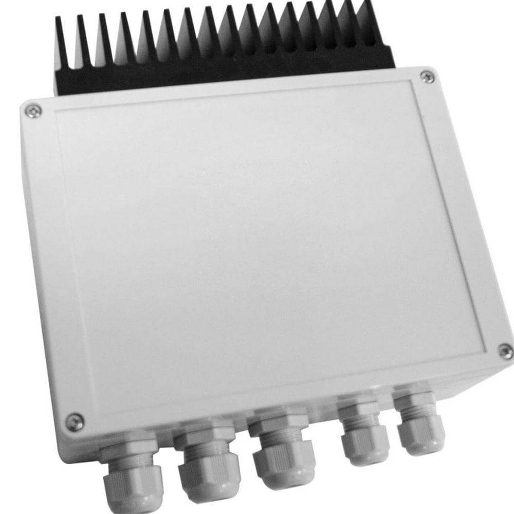 Bromic Cobalt electric heater thermostat unit with heat sink and multiple connections.