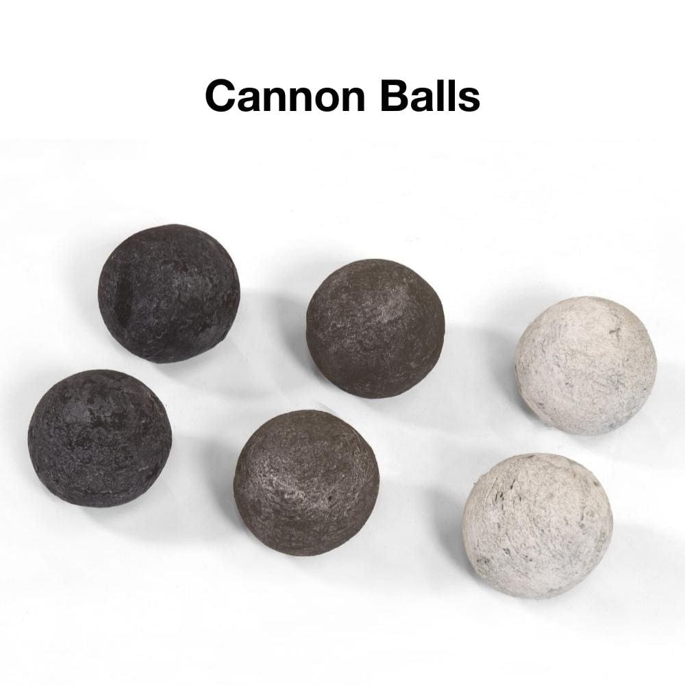 Set of six decorative cannon balls in black, gray, and white colors.