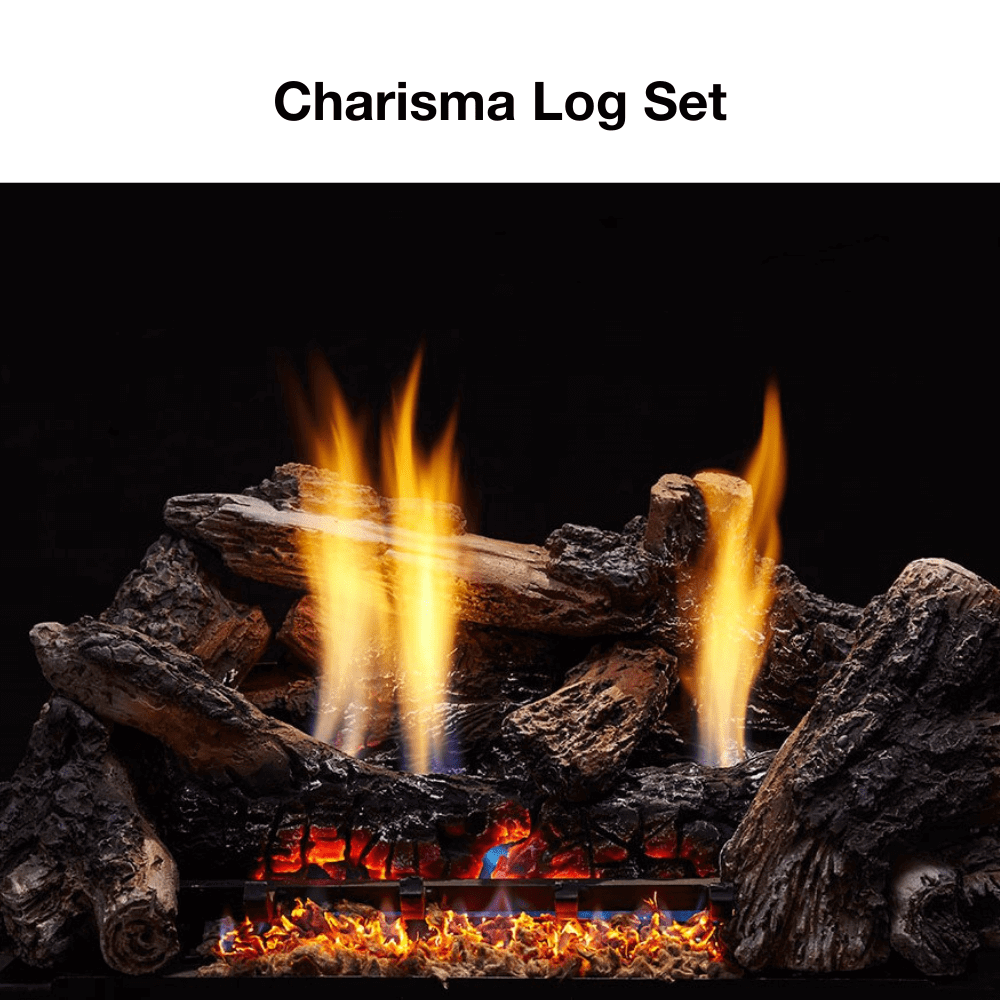 Charisma log set featuring realistic flames and decorative wood logs for a cozy fireplace effect.