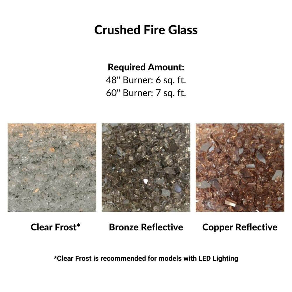 Empire Carol Rose Outdoor Stainless Steel Linear Gas Burner - Information on crushed fire glass with required amounts and color options.