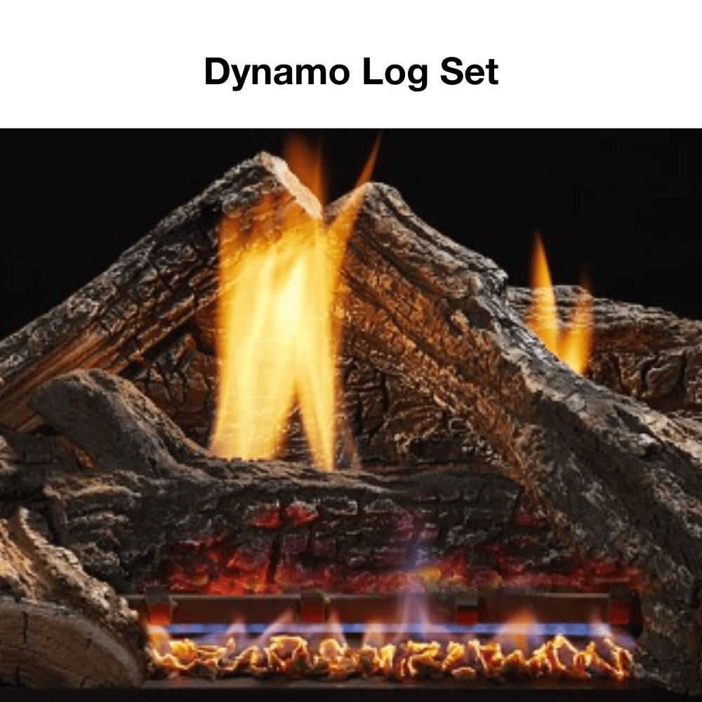 Dynamo Log Set featuring realistic flames and detailed logs for a cozy fireplace ambiance.