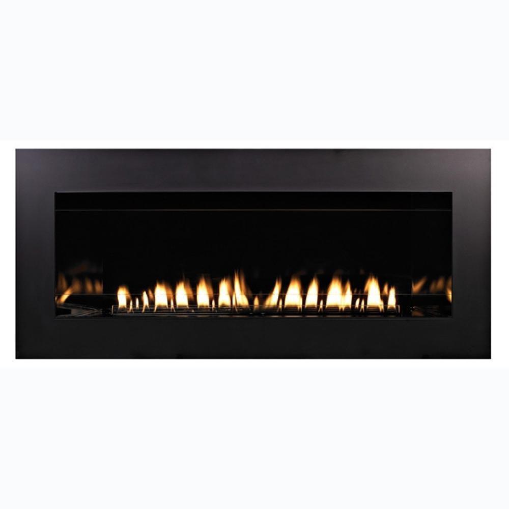 Empire Boulevard 36-Inch/48-Inch Linear Vent-Free Gas Fireplace - A linear vent-free gas fireplace with a black finish and visible flames, designed for modern interiors.