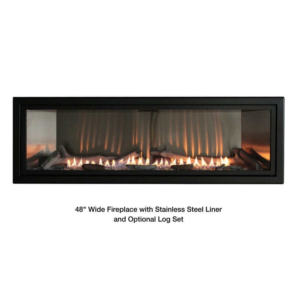 Empire Boulevard 36-Inch/48-Inch Linear Vent-Free Gas Fireplace - 48-inch wide fireplace with stainless steel liner and optional log set on a white background
