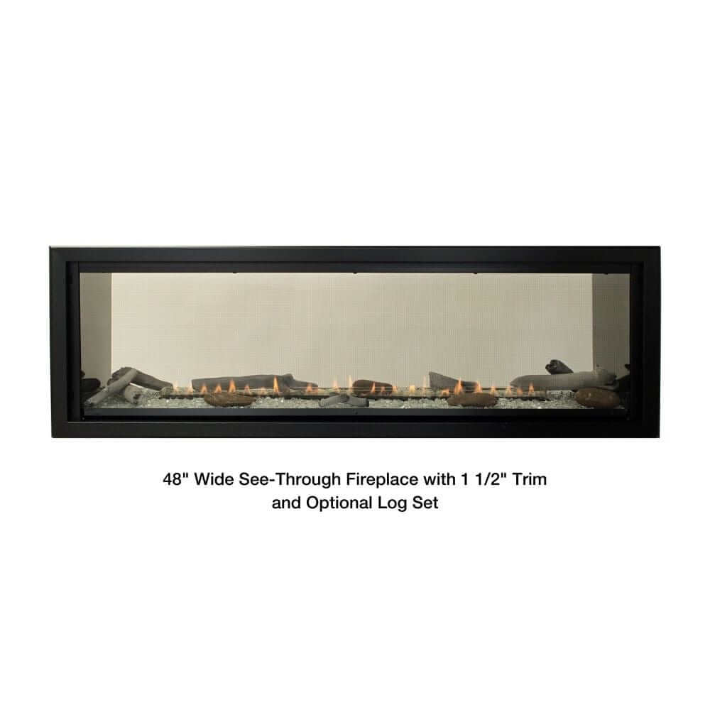 Empire Boulevard 48-Inch Linear Vent-Free See-Through Gas Fireplace - 48-inch wide see-through fireplace with black frame on a white background