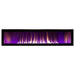 Empire Boulevard 60-Inch Linear Vent-Free Gas Fireplace - Rectangular electronic fireplace insert with purple and gold flames on a white background