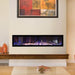 Empire Boulevard 60-Inch Linear Vent-Free Gas Fireplace - Modern electric fireplace with a wooden mantel and abstract art above it.