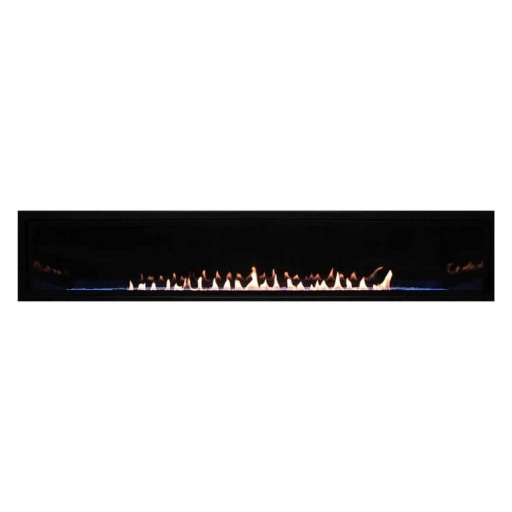 Empire Boulevard 72-Inch Linear Vent-Free Gas Fireplace - Rectangular gas fireplace insert with flames on a white background