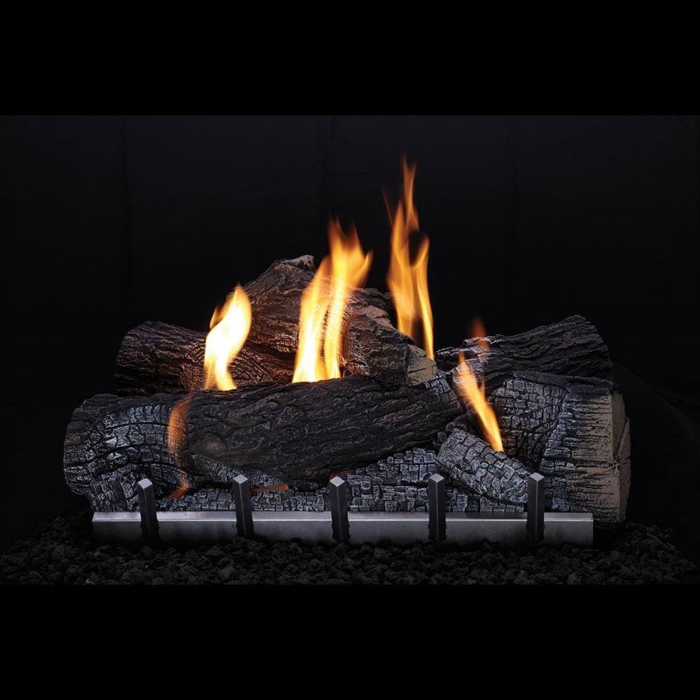 Empire Carol Rose Harmony Outdoor Stainless Steel Gas Log Insert - Fireplace logs with flames on a black background