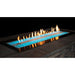 Empire Carol Rose Outdoor Stainless Steel Linear Gas Burner - Modern outdoor fire pit with blue glass and flames on a stone patio