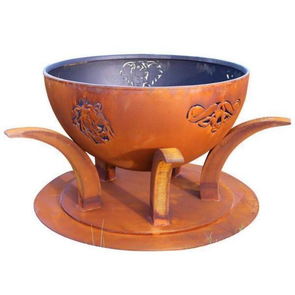 Fire Pit Art Africa's Big Five 41-Inch Unique Handcrafted Carbon Steel Gas Fire Pit