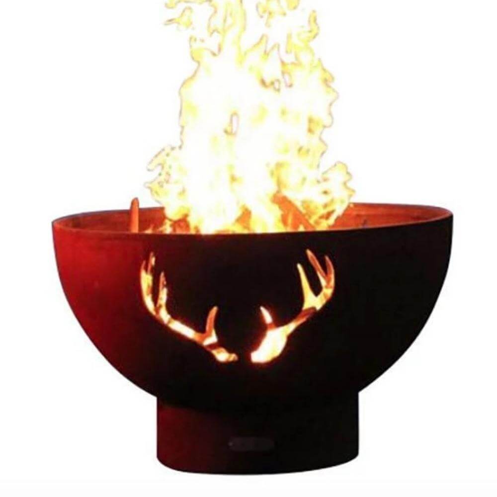 Fire Pit Art Antlers 36-Inch Handcrafted Carbon Steel Gas Fire Pit
