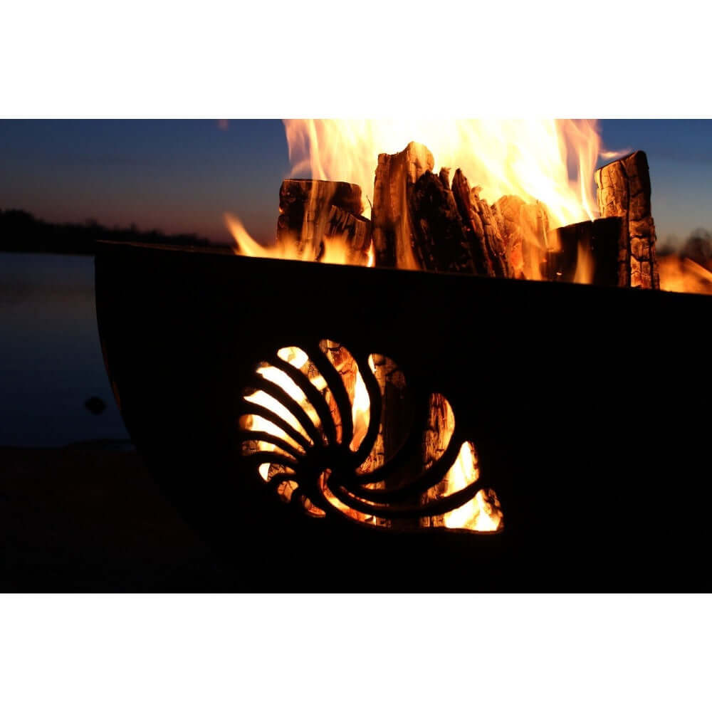 Fire Pit Art Beachcomber 36-Inch Handcrafted Carbon Steel Fire Pit (BEACH) - closed up of the design 