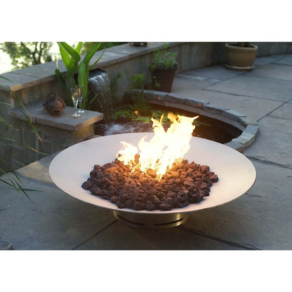 Fire Pit Art Bella Vita 70-Inch Handcrafted Stainless Steel Gas Fire Pit - with rocks and flames 