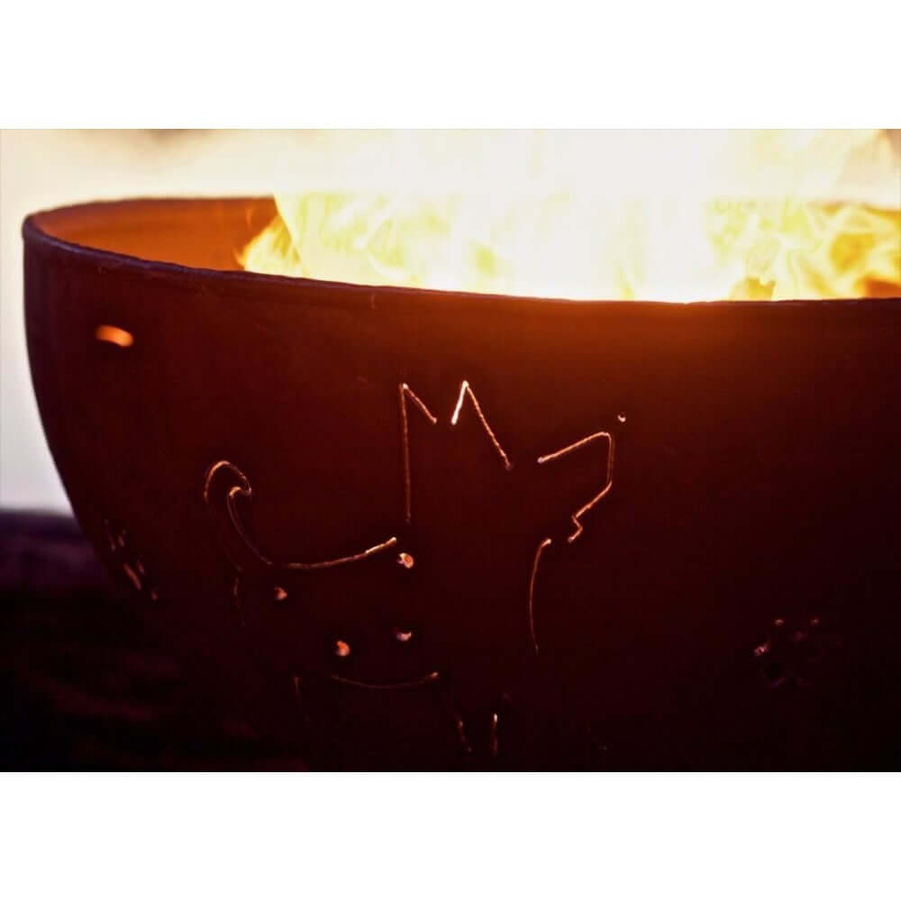 Fire Pit Art Funky Dog 36-Inch Handcrafted Carbon Steel Gas Fire Pit - Fire pit with a dog design on fire
