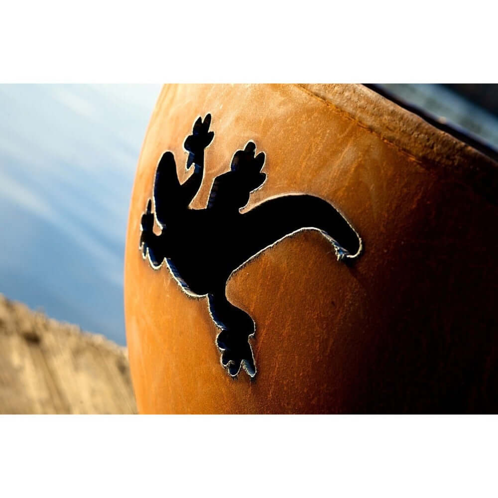 Fire Pit Art Kokopelli 36-Inch Handcrafted Carbon Steel Gas Fire Pit - side view showing the design