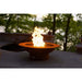 Fire Pit Art Saturn 40-Inch Handcrafted Carbon Steel Gas Fire Pit - Fire pit with flames burning in an outdoor setting with trees and water in the background