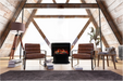 Amantii FS-26-922-LUMINA Freestanding Electric Fireplace - Modern living room with wooden beams, a fireplace, and brown chairs.